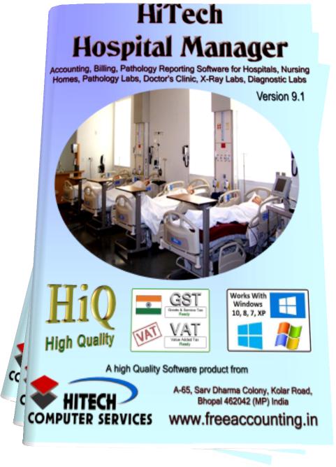 Hospital Management Software , accounting software for hospitals, Hospital Management Software, hospital supplier, Software Hospital, HiTech Hospital Manager, Accounting Software for Hospitals, Hospital Software, Business Management and Accounting Software for hospitals, nursing homes, diagnostic labs. Modules : Rooms, Patients, Diagnostics, Payroll, Accounts & Utilities. Free Trial Download